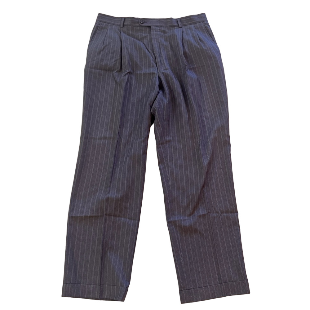 CUSTOM Quality feels like Wool pants. Vintage style pleats and cuffs pin-striped